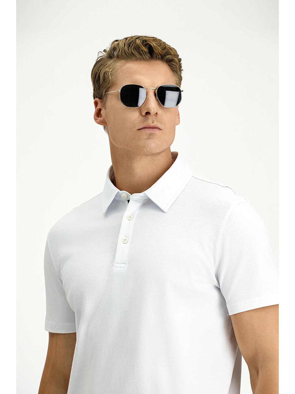 Beyaz Regular Fit Pamuk Polo Yaka Tişört-2