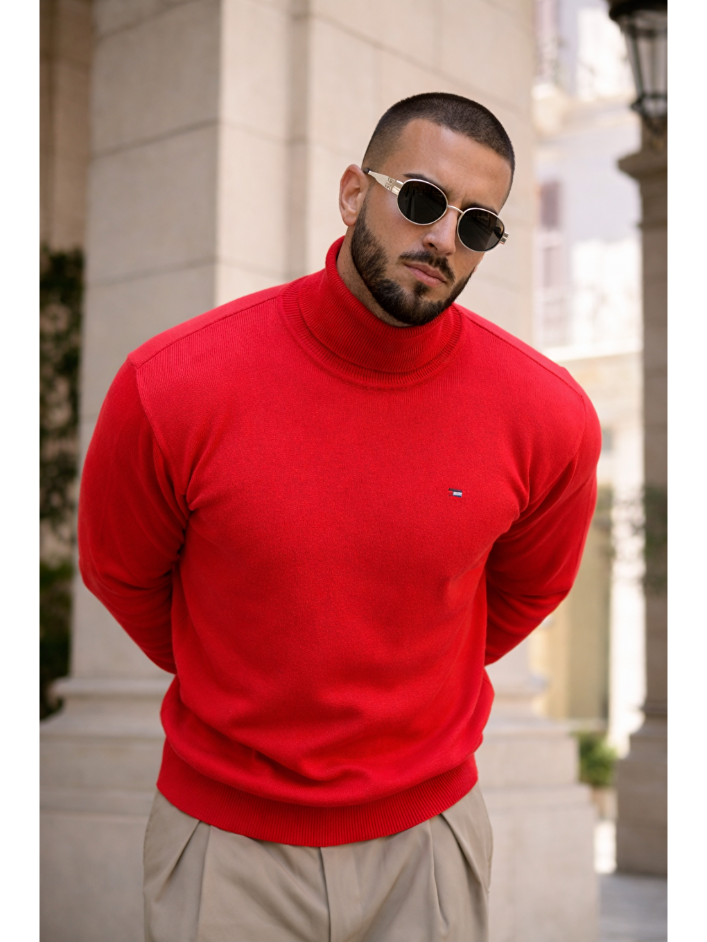 Erkek Günlük Premium Comfort Boğazlı Kırmızı Triko Kazak-1