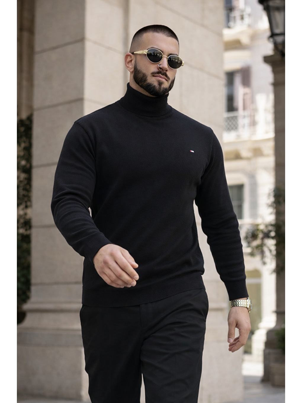 Erkek Günlük Premium Comfort Boğazlı Siyah Triko Kazak-2