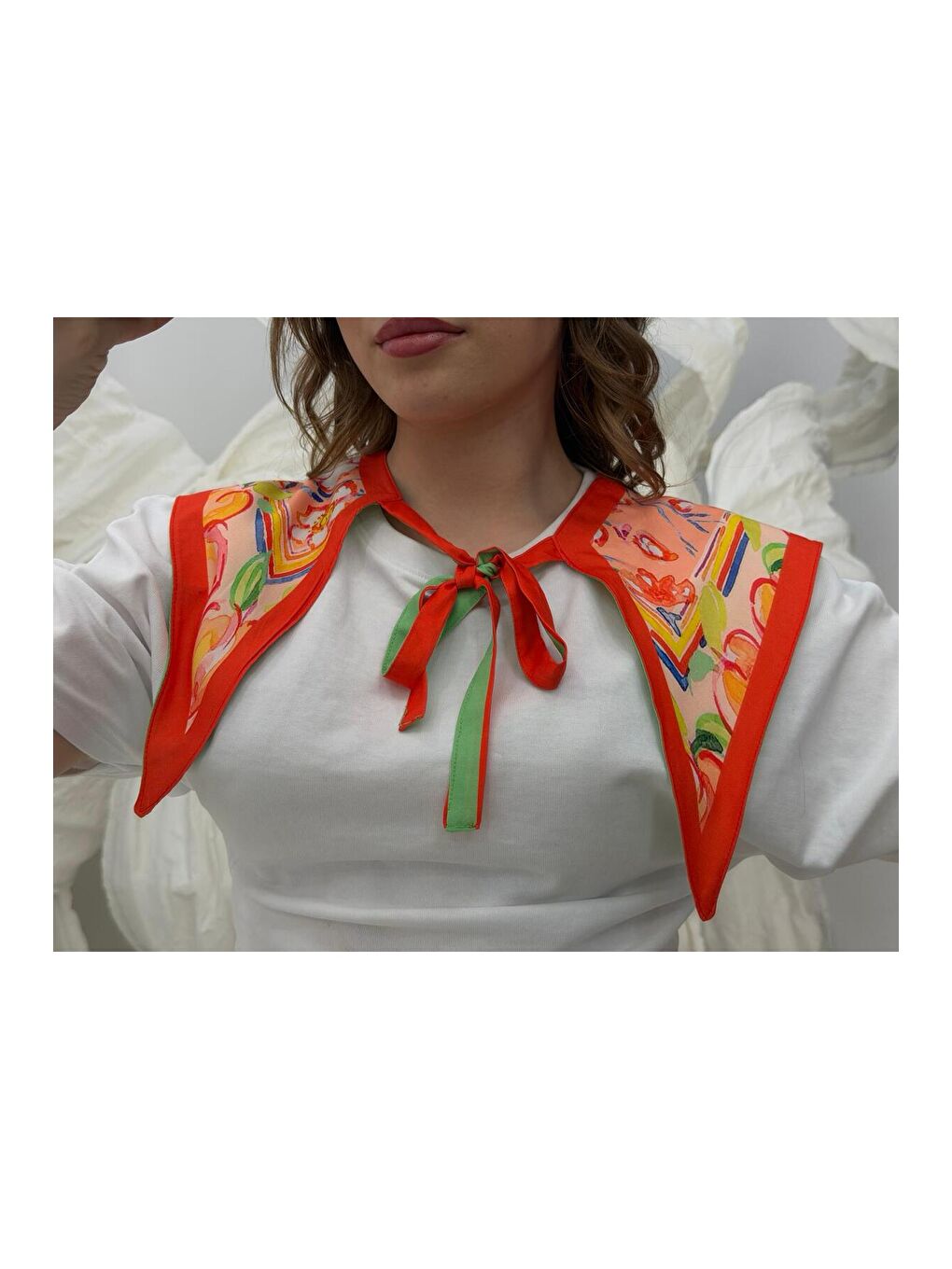 Kadın Turuncu Bağlamalı Desenli Yaka Omuz Fuları YK003 TURUNCU-1