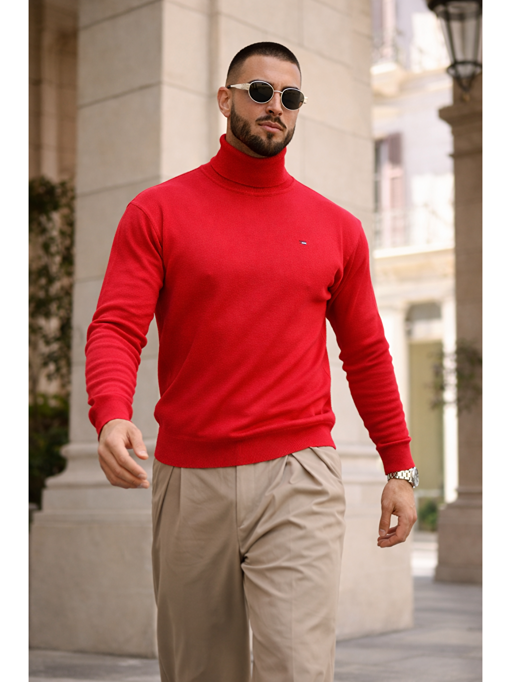 Erkek Günlük Premium Comfort Boğazlı Kırmızı Triko Kazak-2