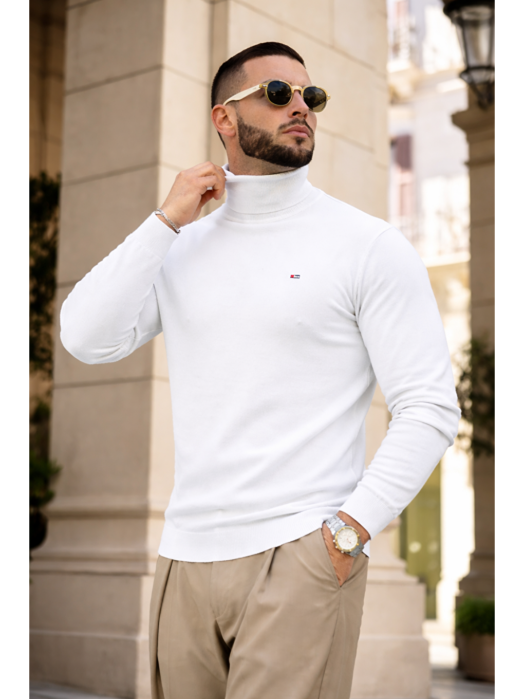 Erkek Günlük Premium Comfort Boğazlı Beyaz Triko Kazak