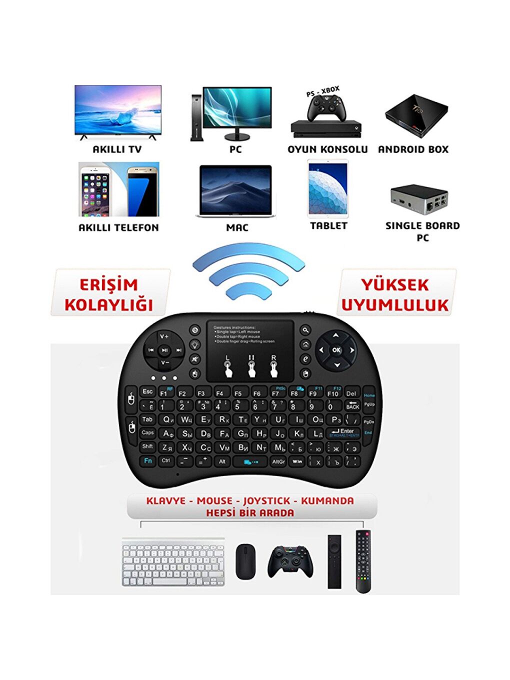 Işıklı Kablosuz Mouse Özellikli Mini Türkçe Tv Uyumlu Klavye-1