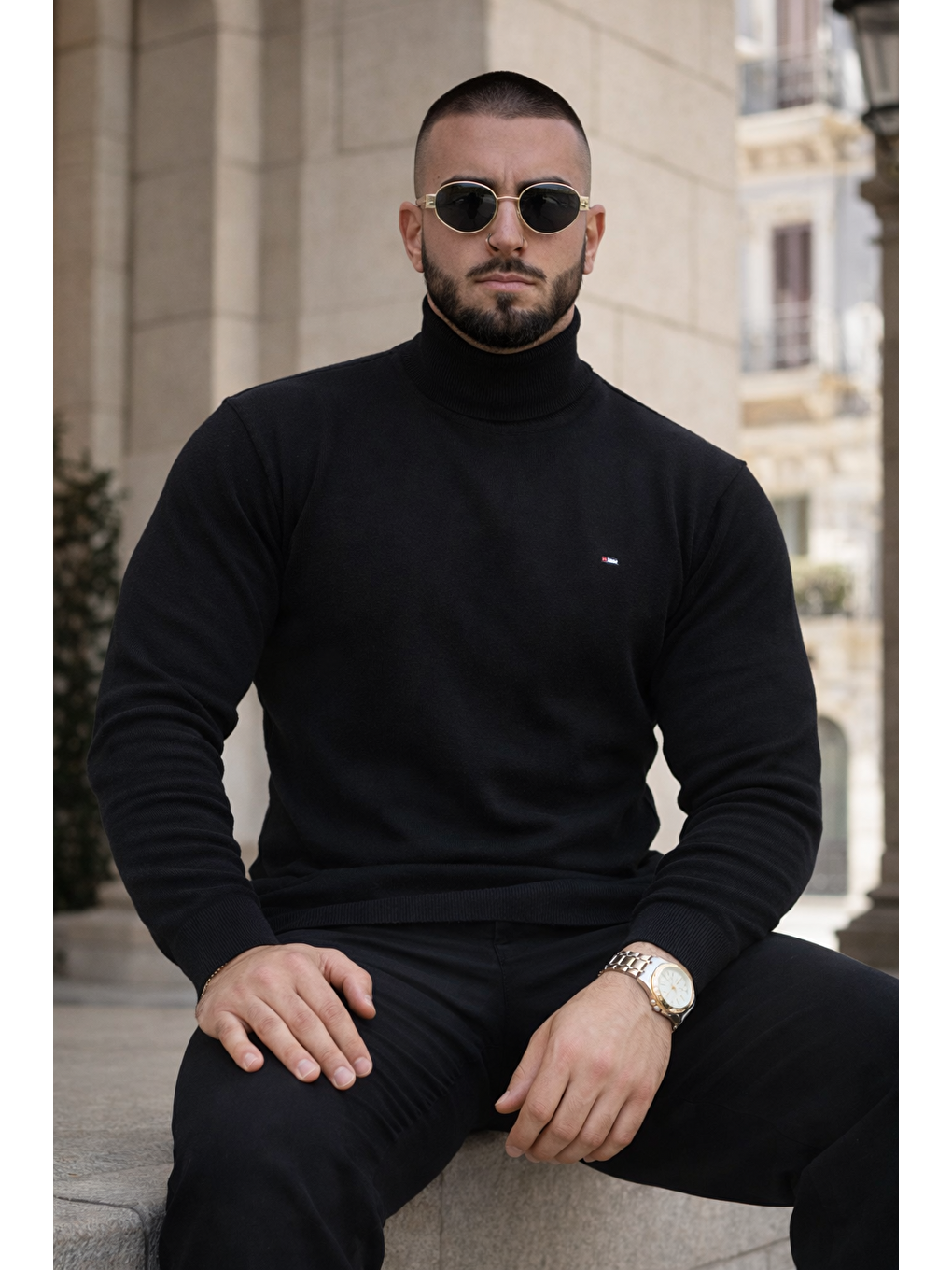 Erkek Günlük Premium Comfort Boğazlı Siyah Triko Kazak-3