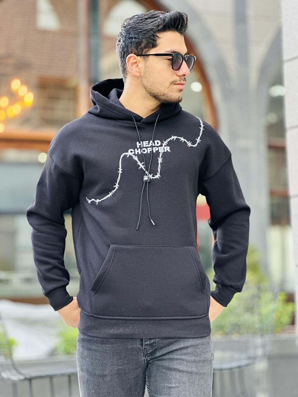 Miron Siyah Üç İplik Head Chopper Nakışlı Oversize Kapüşonlu Sweatshirt - 3