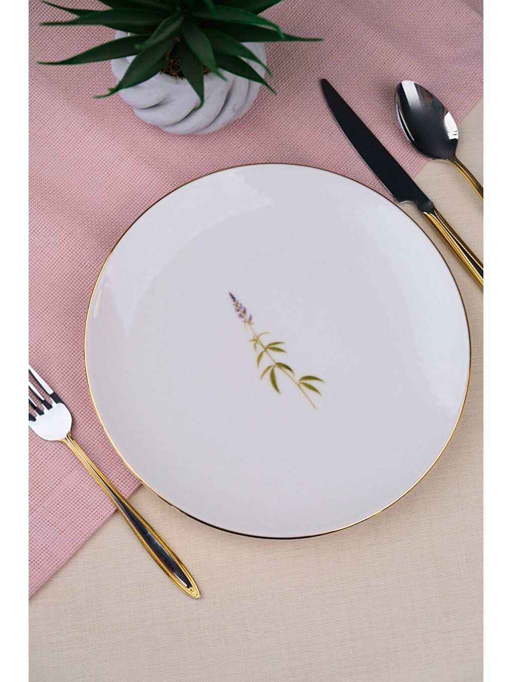 Karışık Porselen Natura Salkım Altın Yaldız Pasta Tabağı 20,50cm Tekli-1