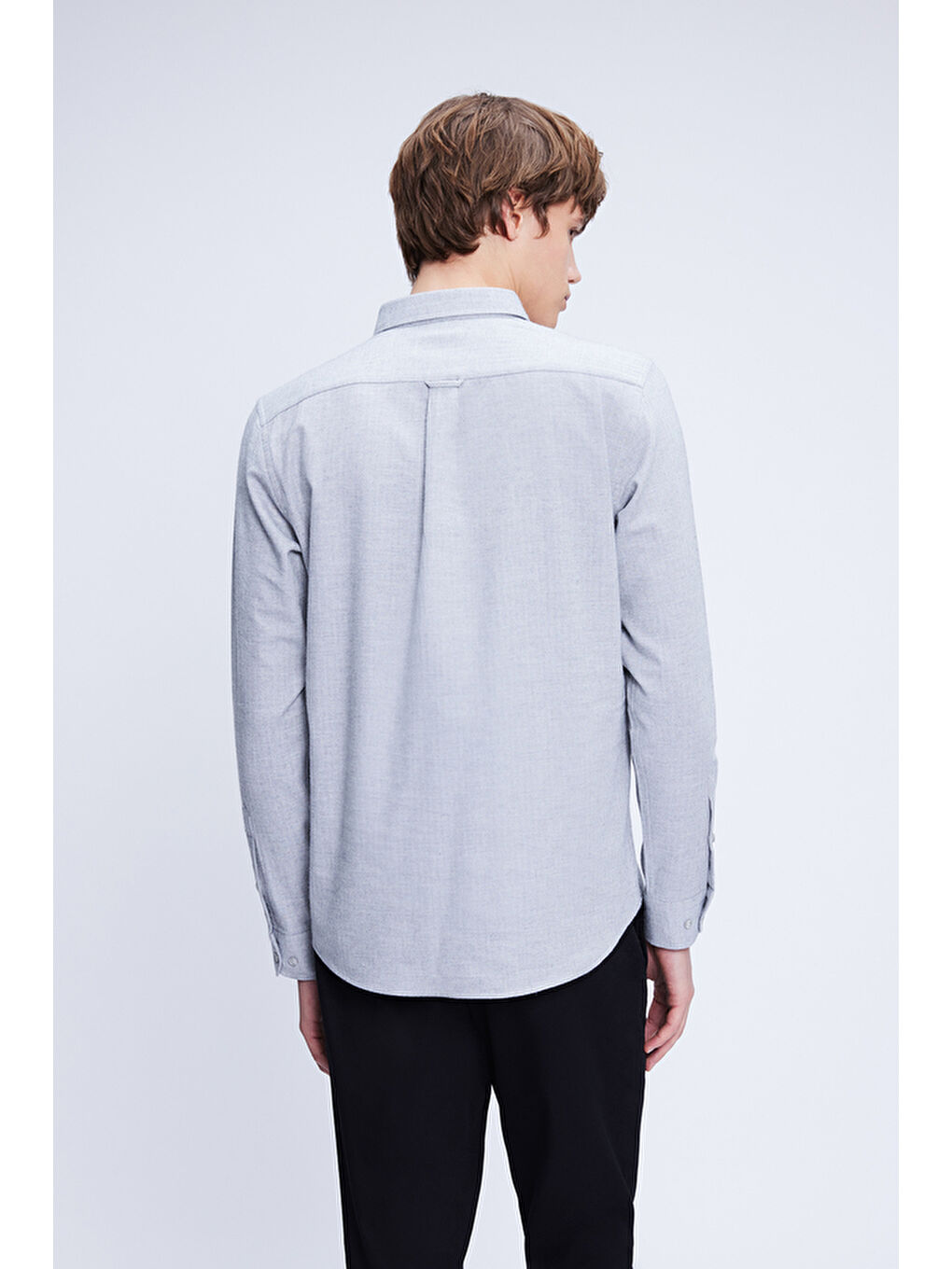 Gri Slim Fit Uzun Kol Düğmeli Yaka Flanel %100 Pamuk Gömlek-4