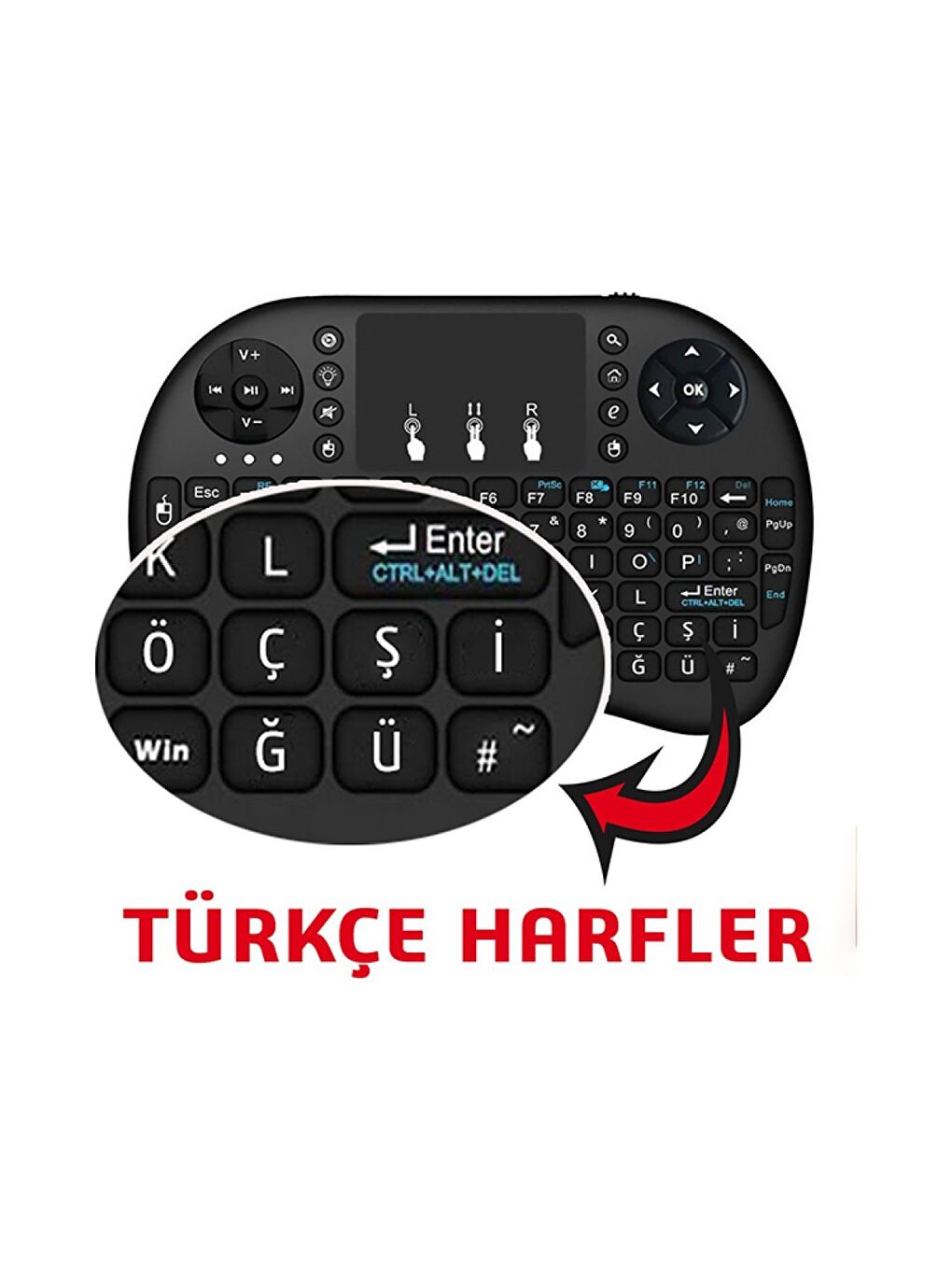 Işıklı Kablosuz Mouse Özellikli Mini Türkçe Tv Uyumlu Klavye-4