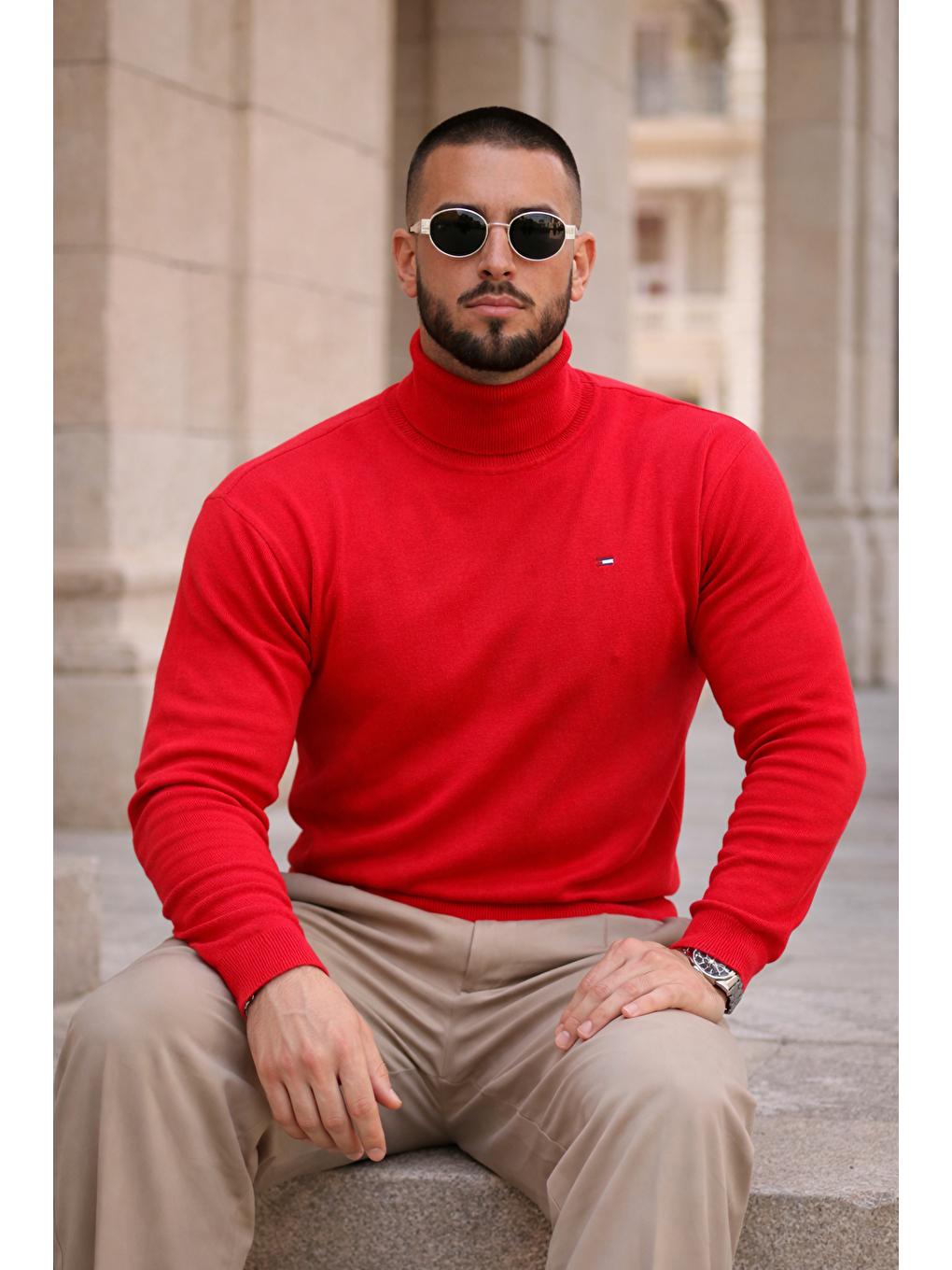 Erkek Günlük Premium Comfort Boğazlı Kırmızı Triko Kazak-3