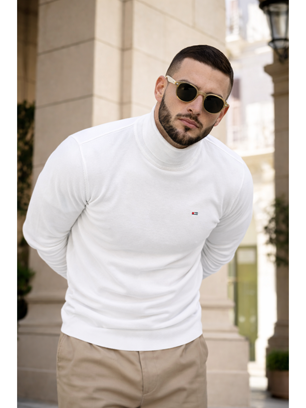 Erkek Günlük Premium Comfort Boğazlı Beyaz Triko Kazak-1