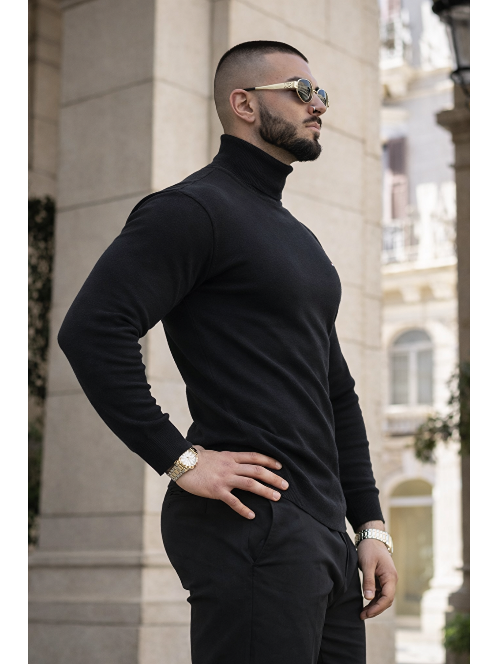 Erkek Günlük Premium Comfort Boğazlı Siyah Triko Kazak-4