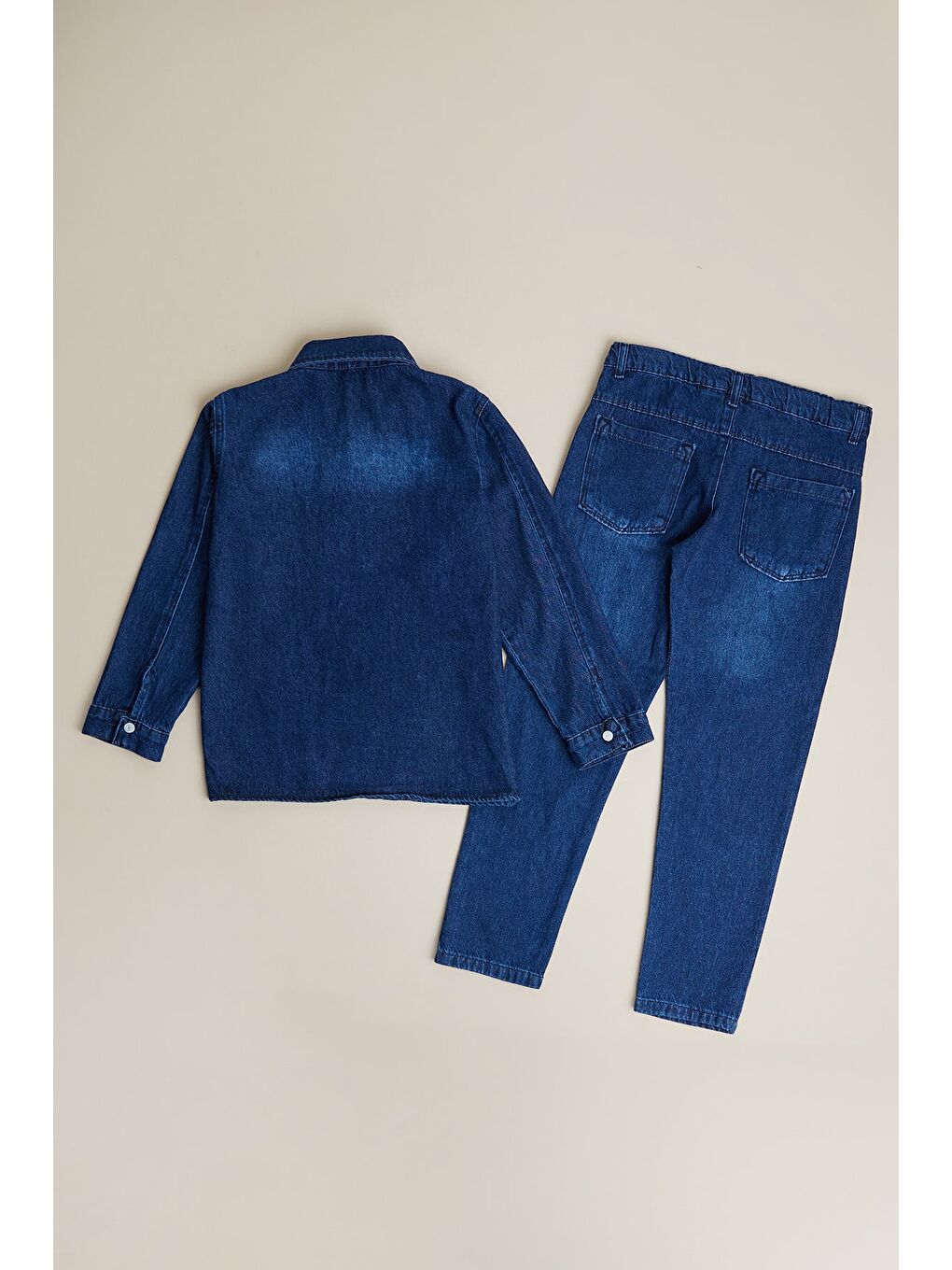 Mavi Düğmeli Polo Yaka Erkek Çocuk Jean 3 Lü Takım-2