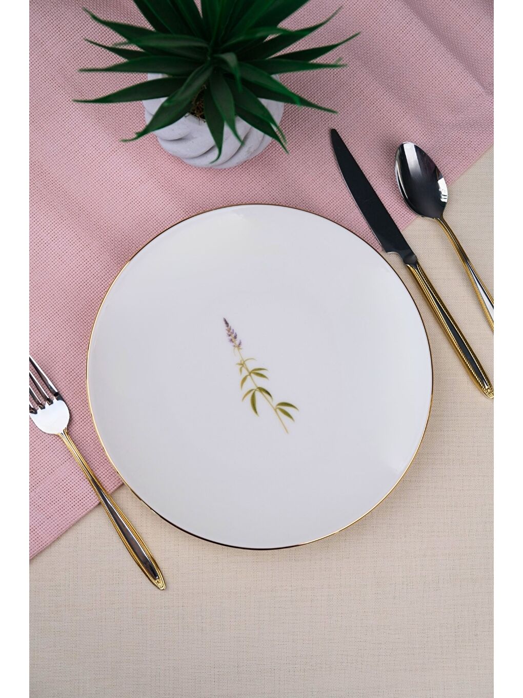 Karışık Porselen Natura Salkım Altın Yaldız Pasta Tabağı 20,50cm Tekli-2