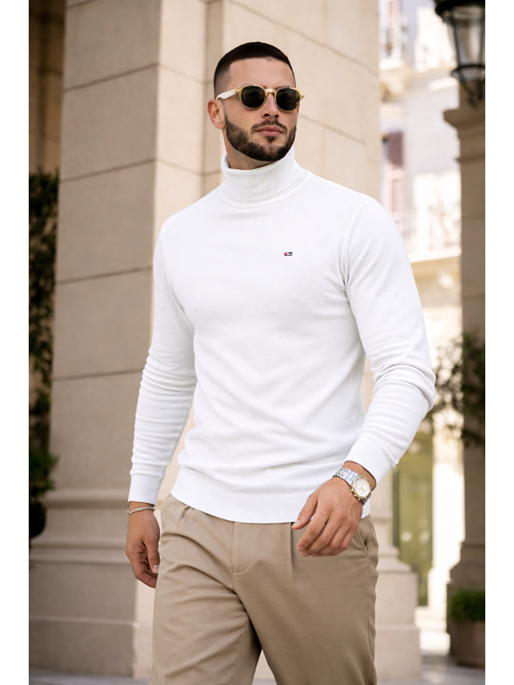 Erkek Günlük Premium Comfort Boğazlı Beyaz Triko Kazak-2