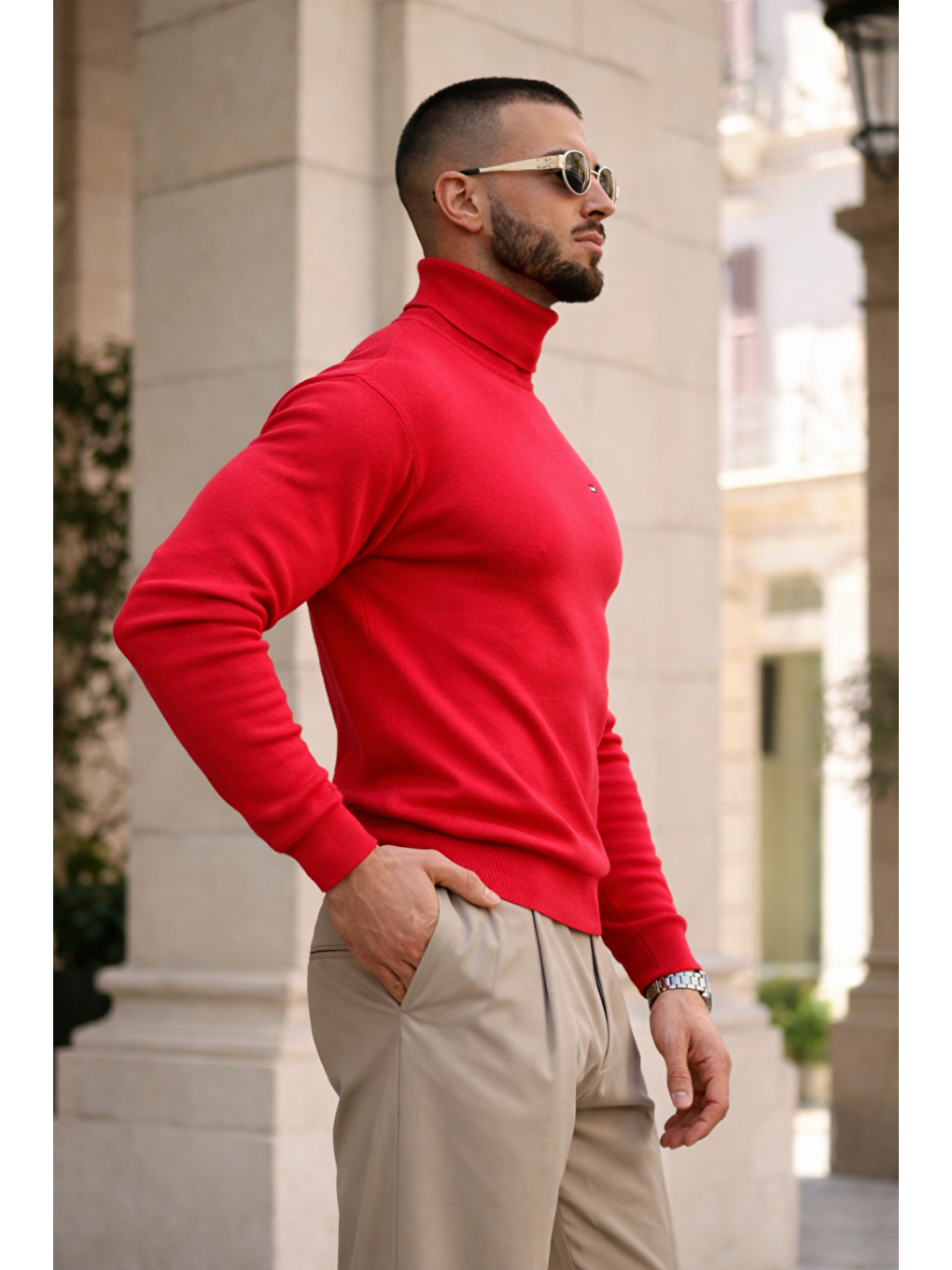 Erkek Günlük Premium Comfort Boğazlı Kırmızı Triko Kazak-4