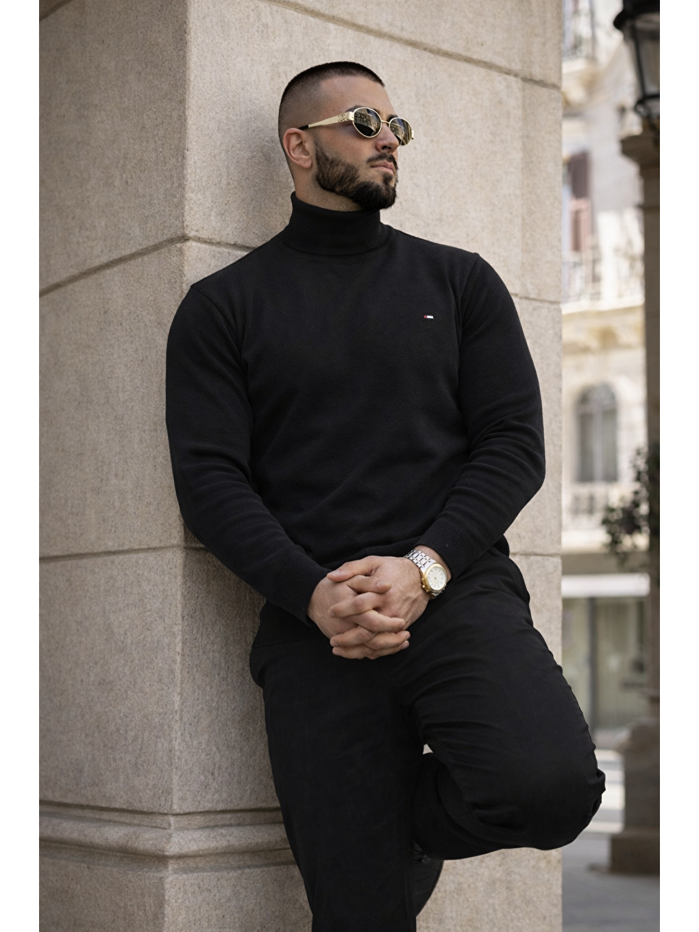 Erkek Günlük Premium Comfort Boğazlı Siyah Triko Kazak-5