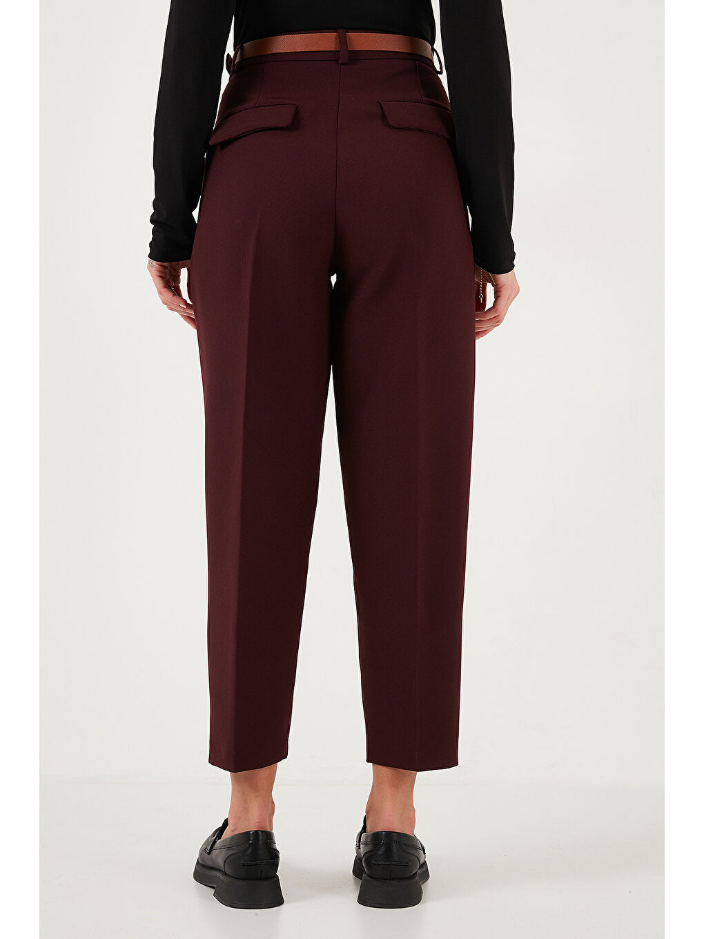 Mürdüm Regular Fit Yüksek Bel Düz Paça Kemerli Pantolon 68350938-5