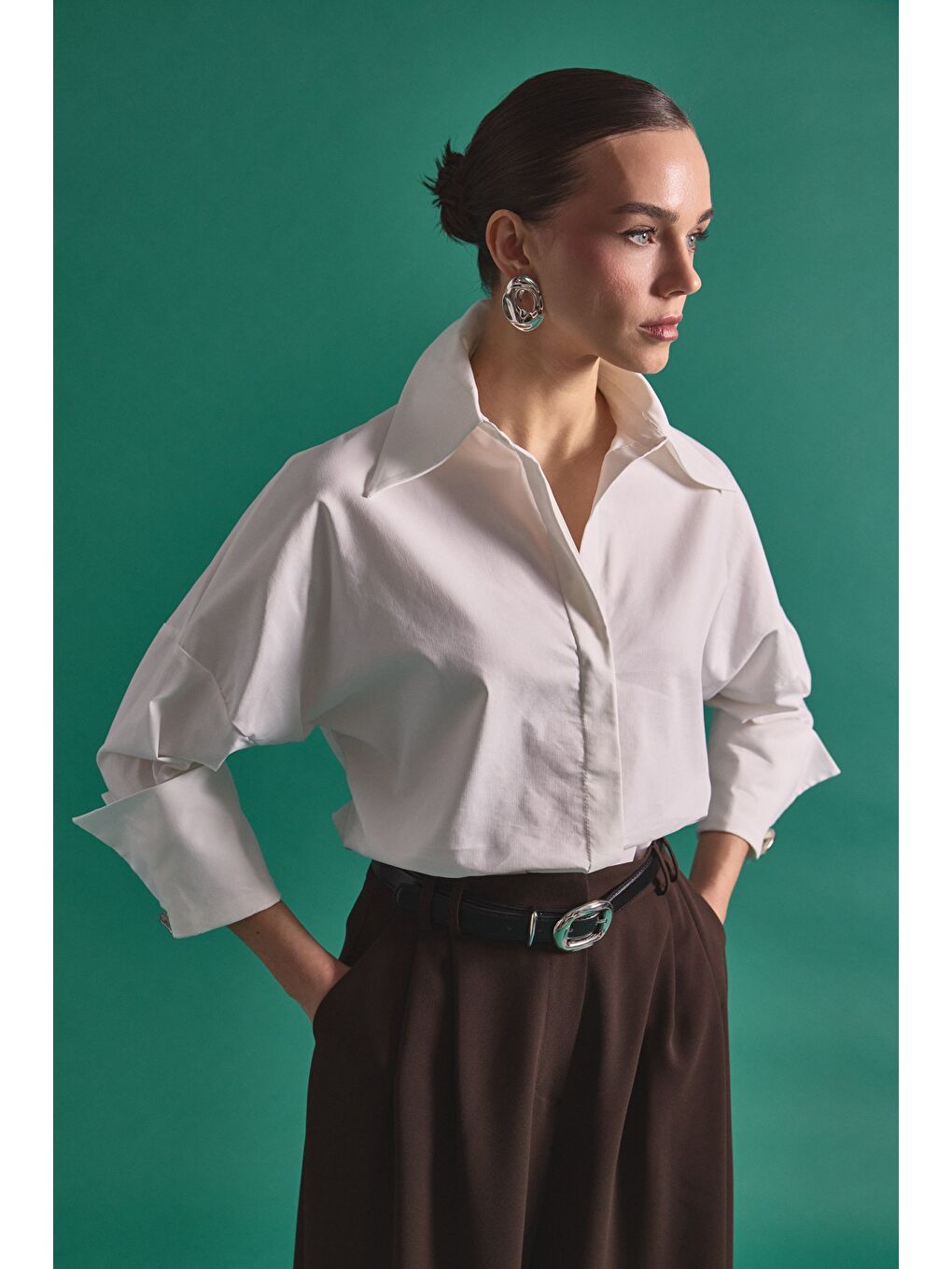 Düğme Detaylı Gömlek - Ekru