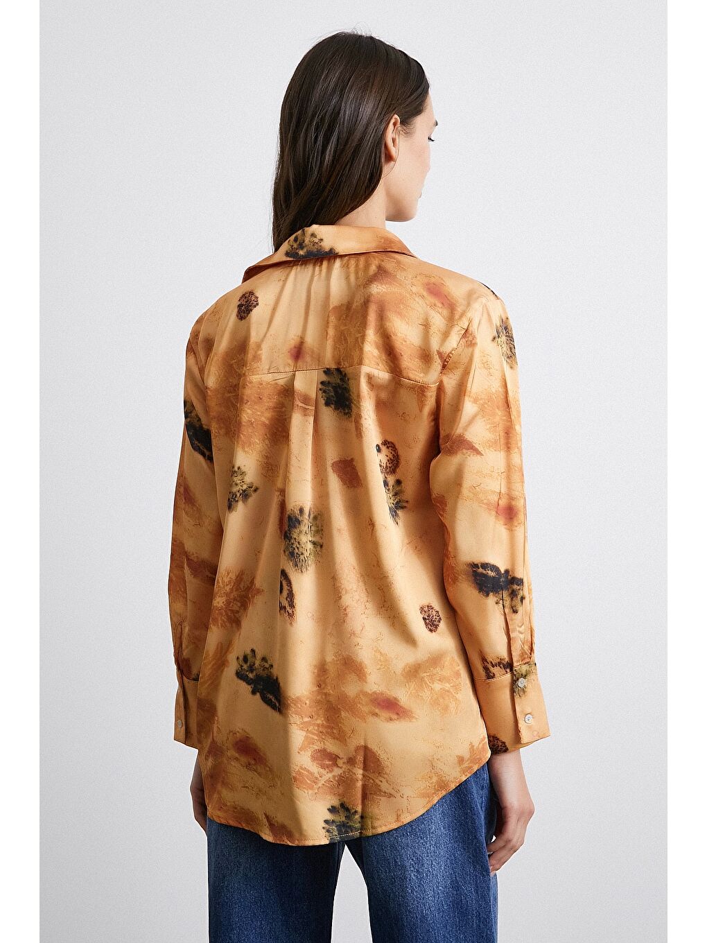 Pembe V Yaka Desenli Gömlek Somon-2