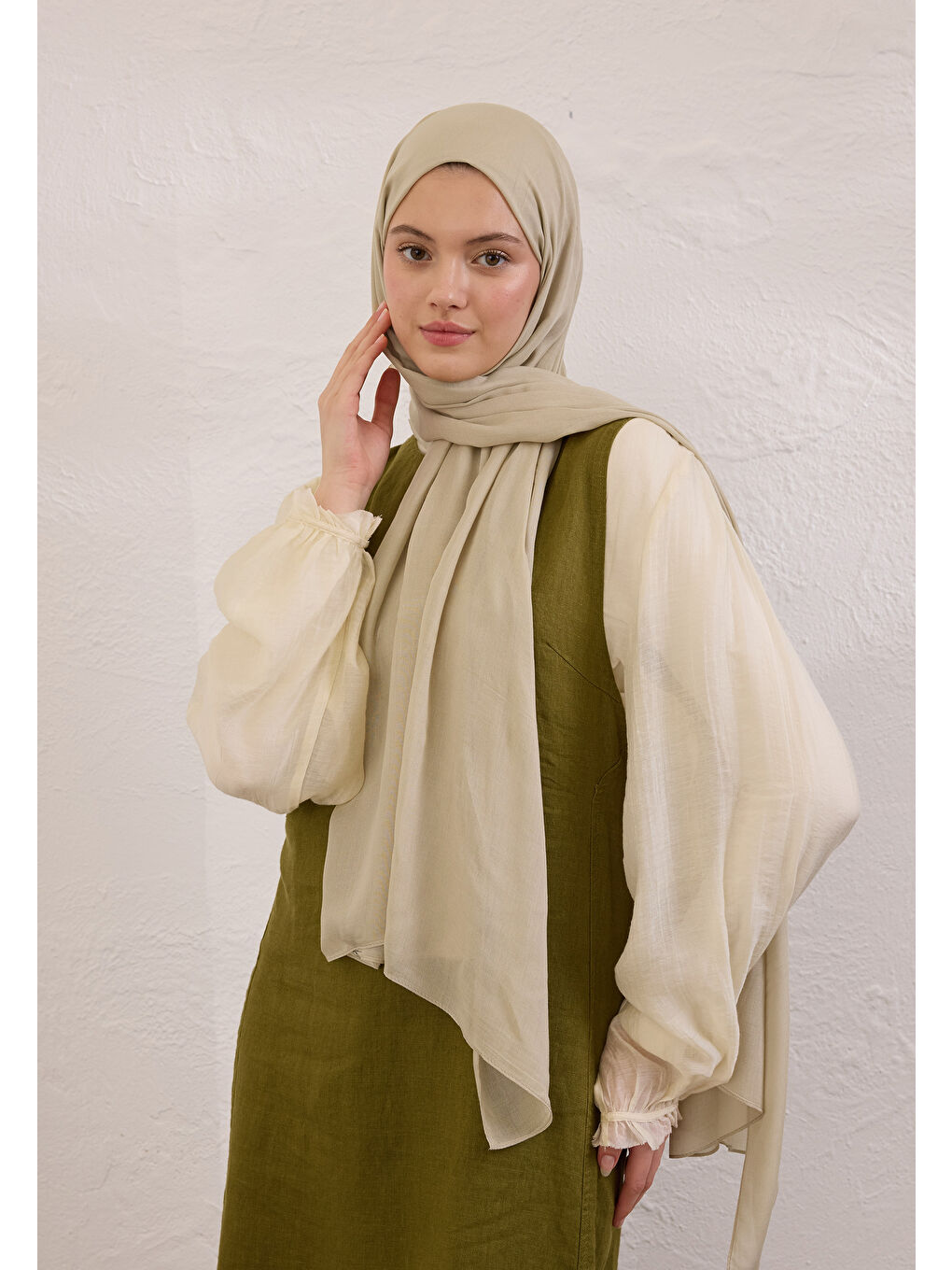 Bej Soft Viskon Şal Keten