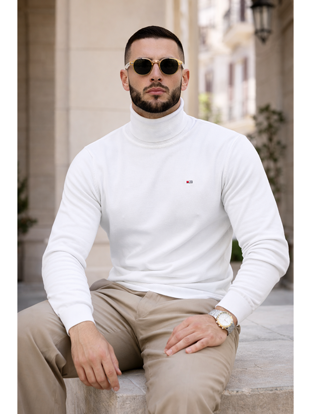 Erkek Günlük Premium Comfort Boğazlı Beyaz Triko Kazak-3