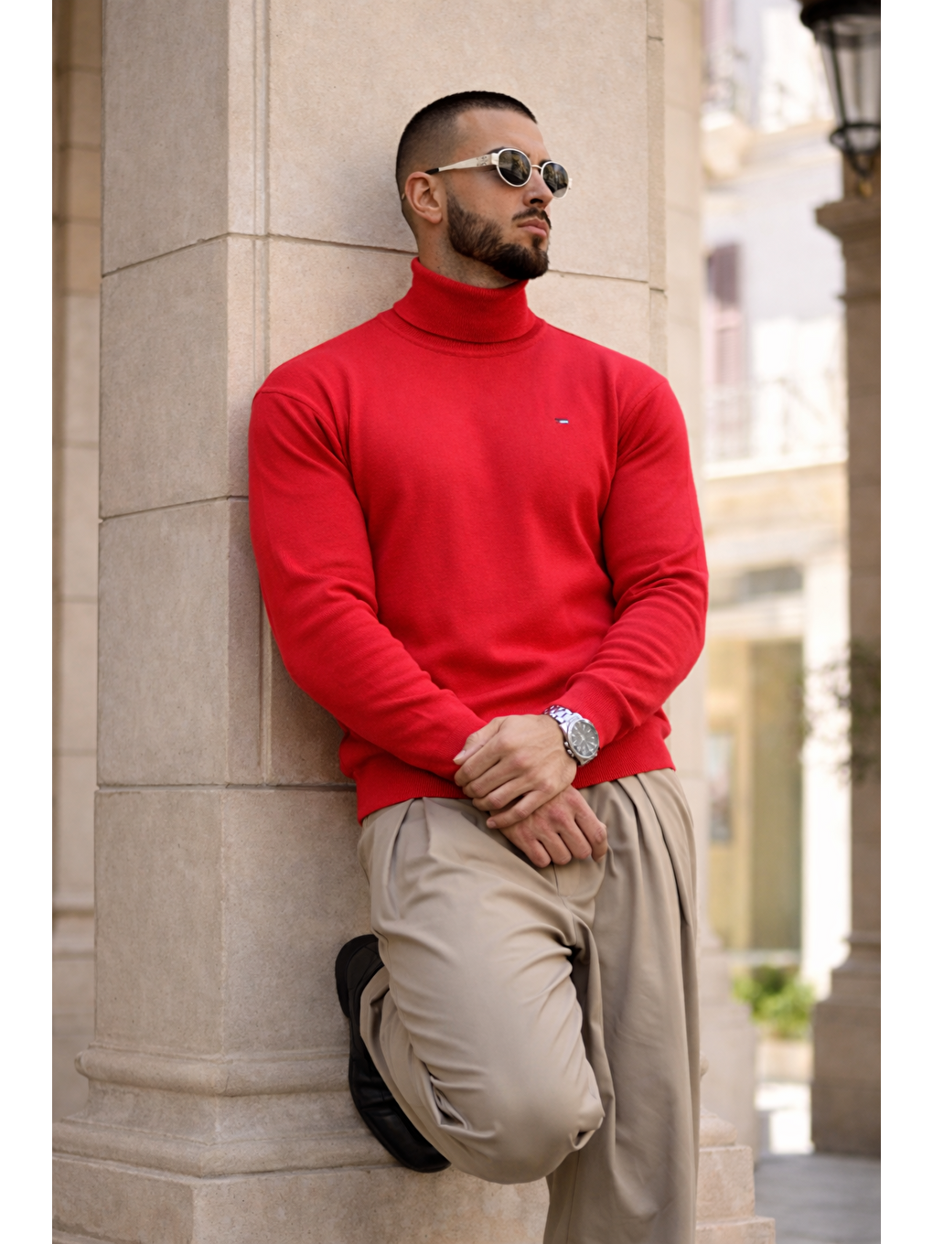 Erkek Günlük Premium Comfort Boğazlı Kırmızı Triko Kazak-5