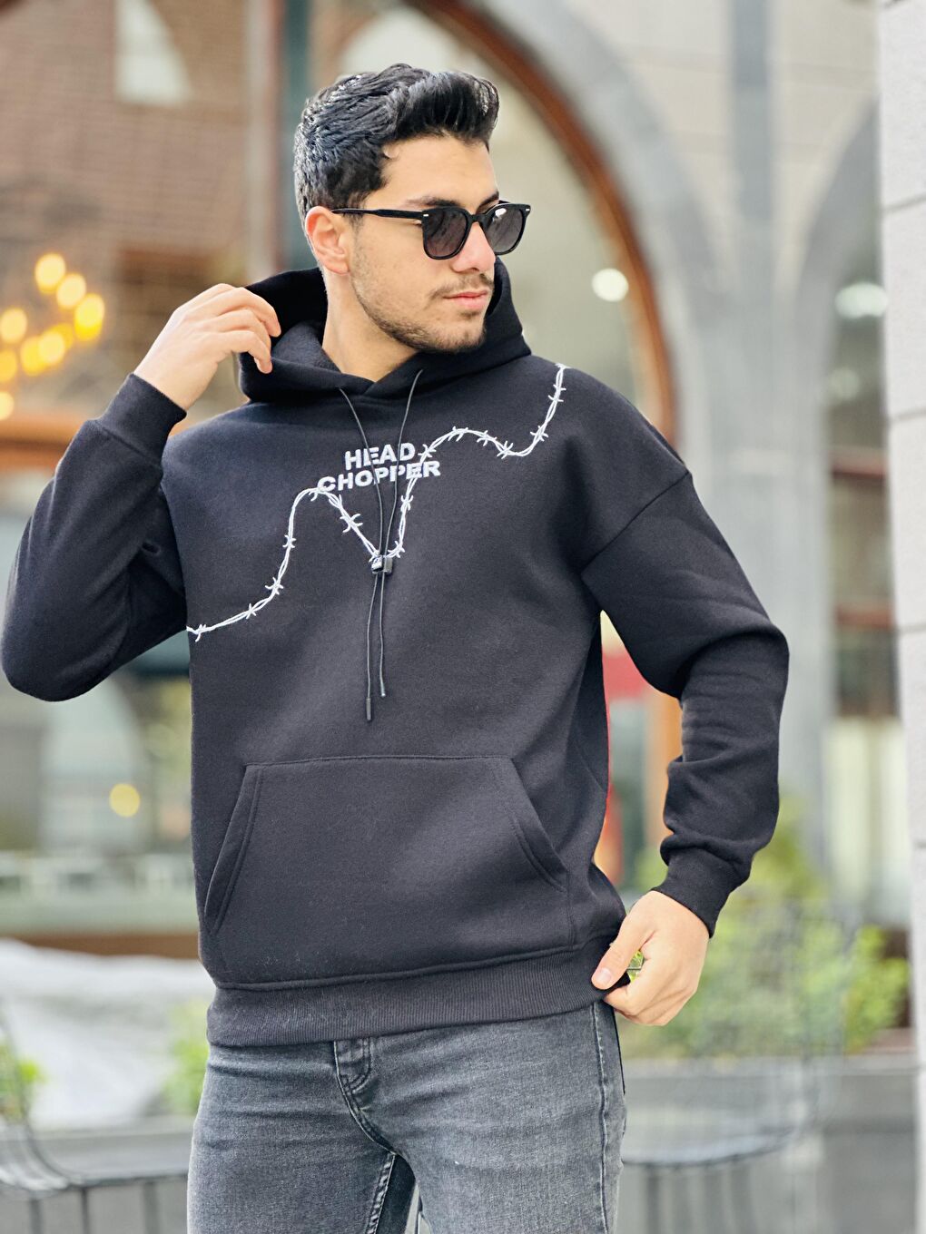 Miron Siyah Üç İplik Head Chopper Nakışlı Oversize Kapüşonlu Sweatshirt - 4