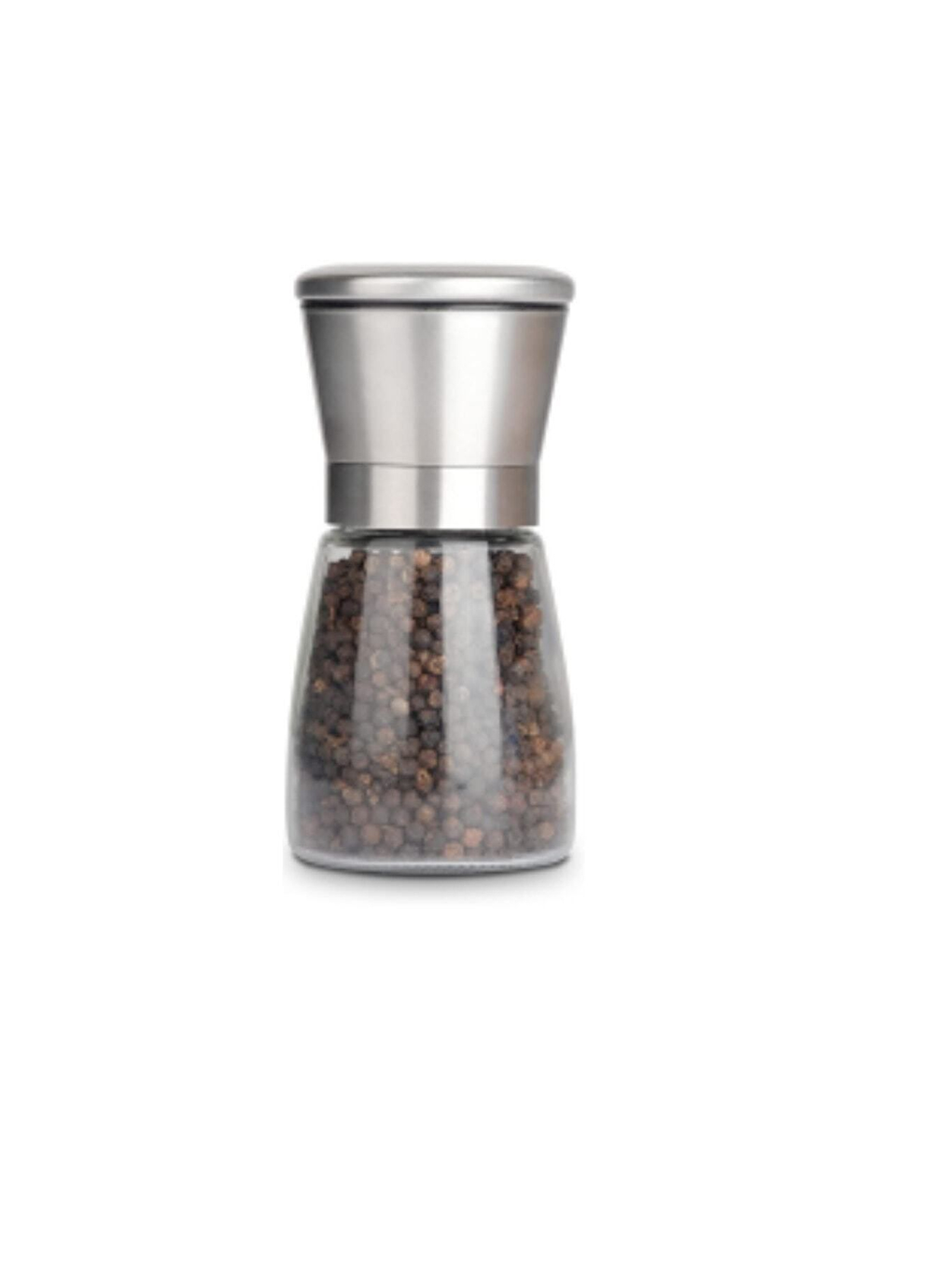 Renksiz Cam Gövdeli Metal Krom Renk Kapaklı Tuz Karabiber Öğütücü 10 cm 2 Adet-1
