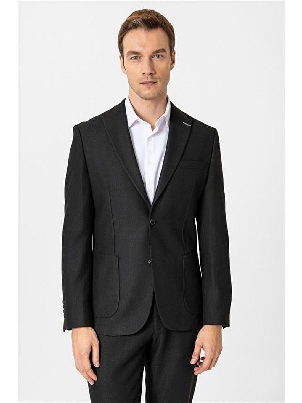 Siyah Slim Desenli Sivri Yaka 6 Drop Takım Elbise-1