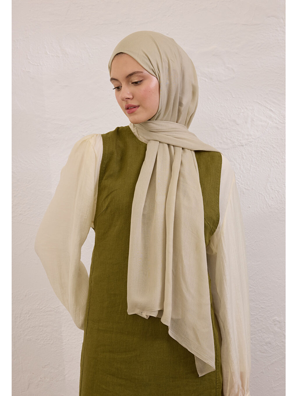 Bej Soft Viskon Şal Keten-2