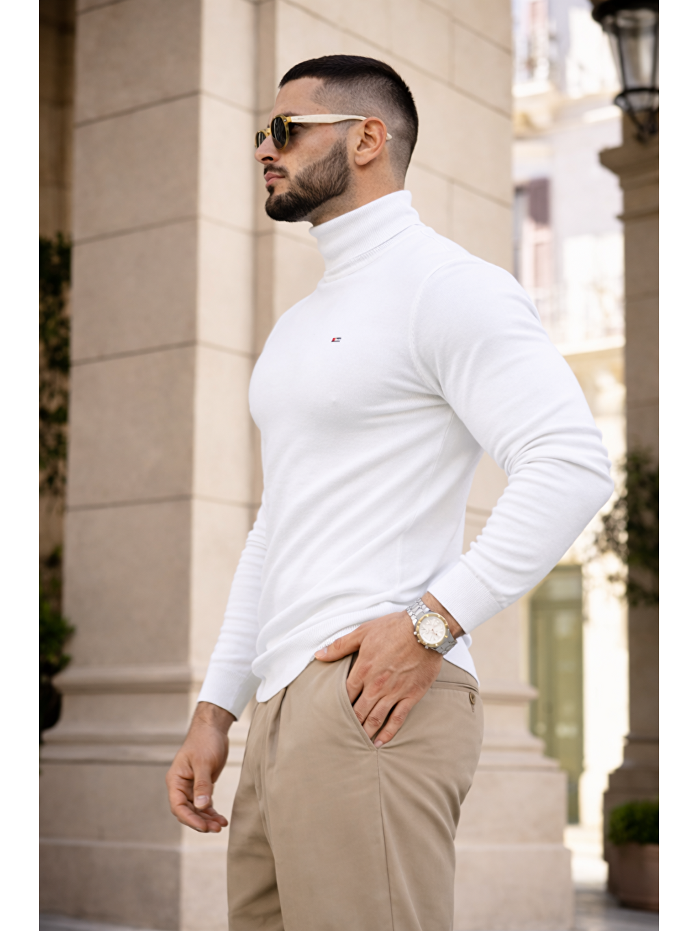 Erkek Günlük Premium Comfort Boğazlı Beyaz Triko Kazak-4