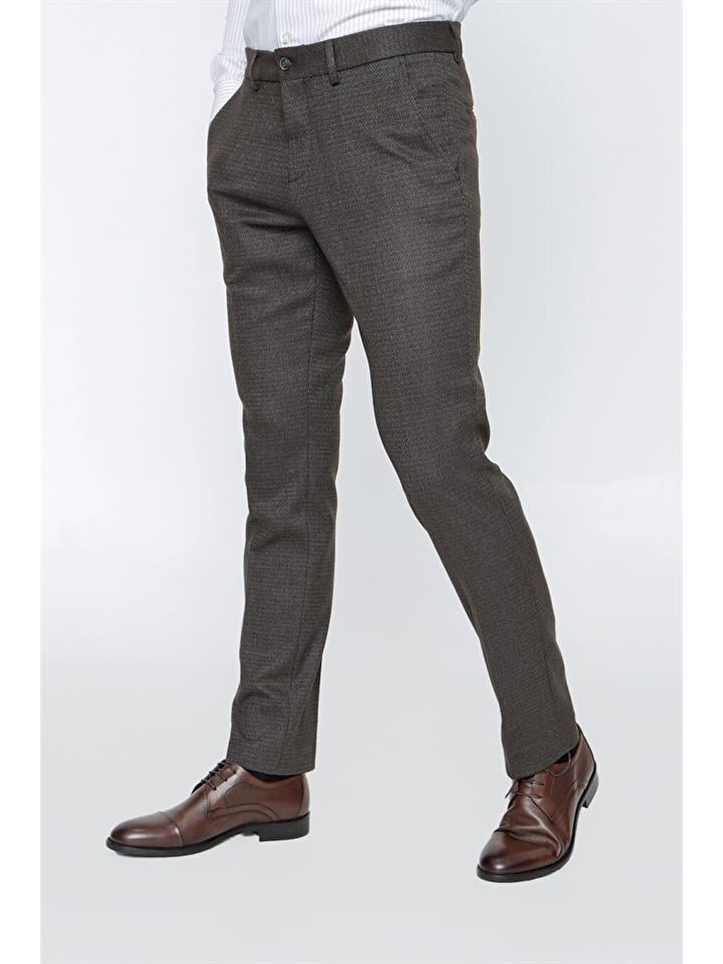 Koyu Kahverengi Esnek Yandan Cepli Classic Slim Fit Erkek Pantolon 1003225168