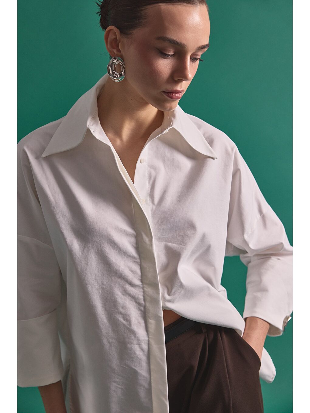 Düğme Detaylı Gömlek - Ekru-5