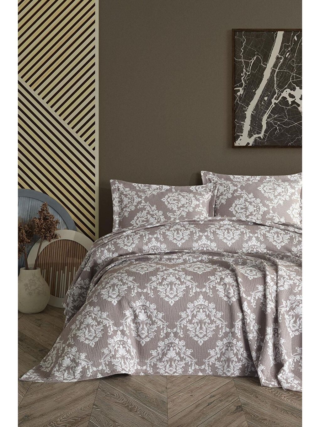 Damasco Tek Kişilk Yatak Örtüsü Bej