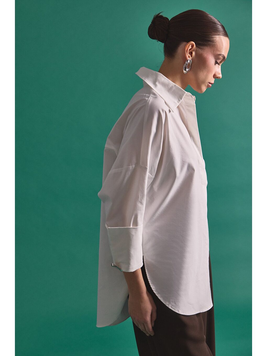 Düğme Detaylı Gömlek - Ekru-6