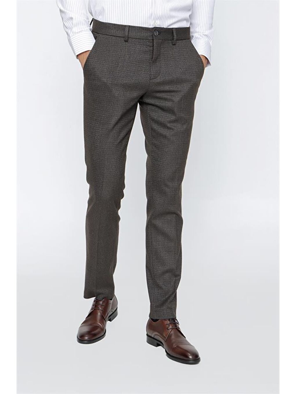 Koyu Kahverengi Esnek Yandan Cepli Classic Slim Fit Erkek Pantolon 1003225168-2