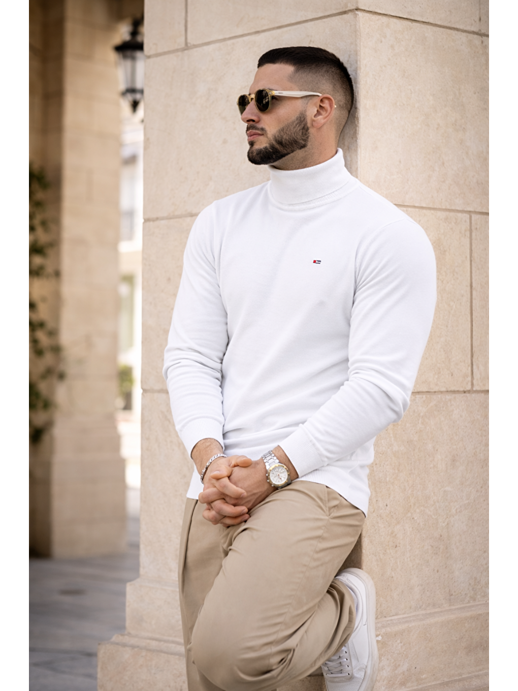 Erkek Günlük Premium Comfort Boğazlı Beyaz Triko Kazak-5