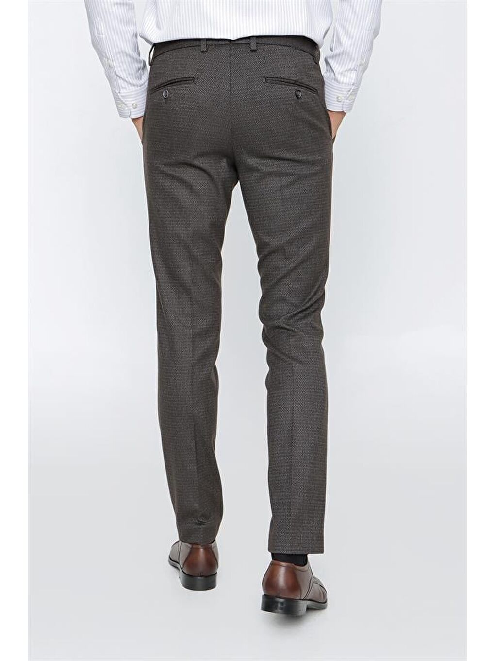 Koyu Kahverengi Esnek Yandan Cepli Classic Slim Fit Erkek Pantolon 1003225168-5