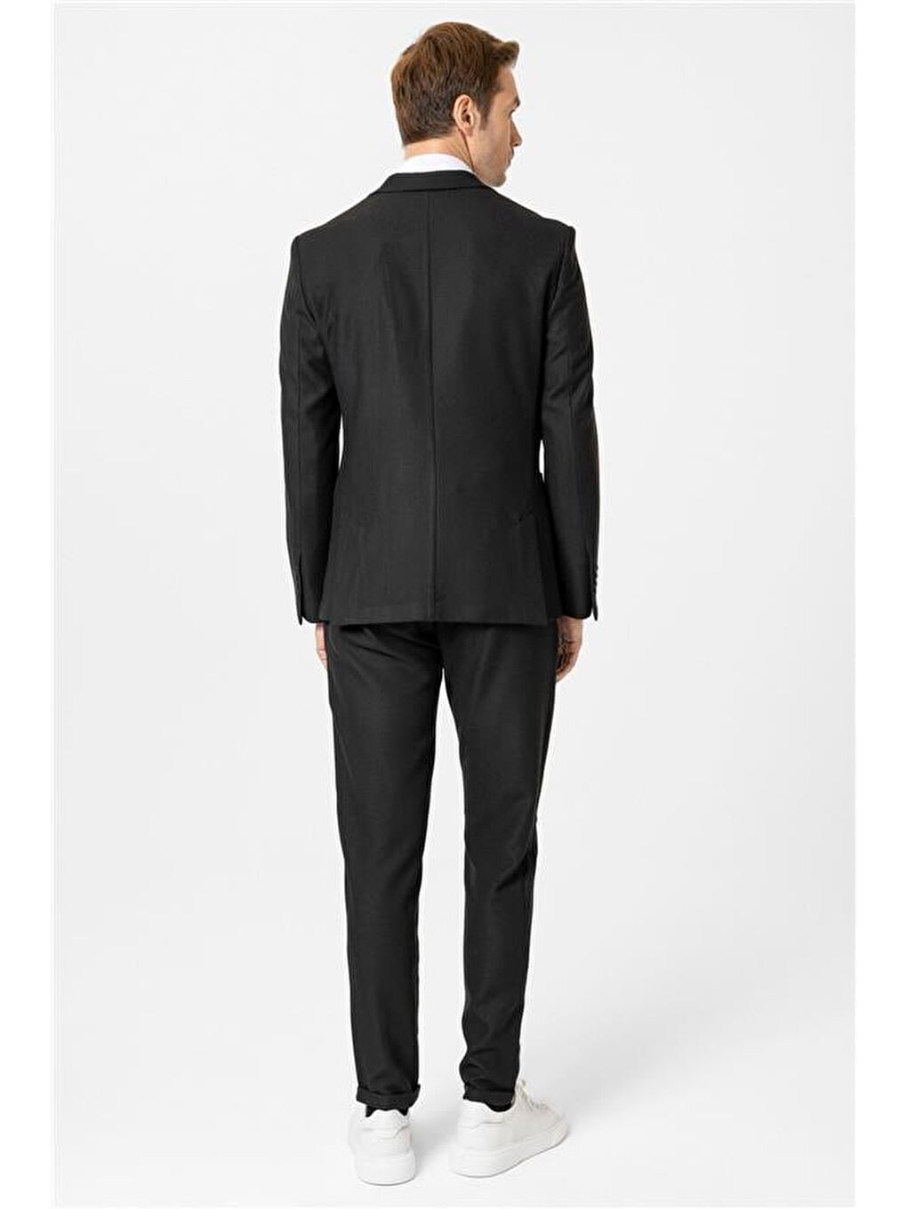 Siyah Slim Desenli Sivri Yaka 6 Drop Takım Elbise-4