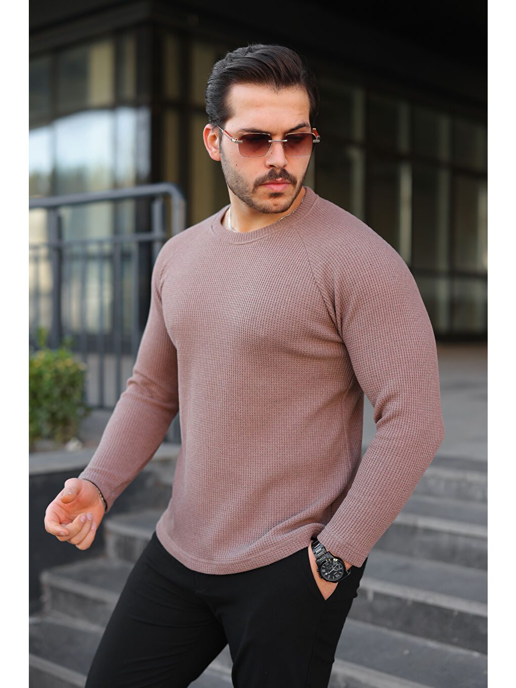 Erkek Trend Basic Slim Fit Bisiklet Yaka T.Pembe Kazak-1