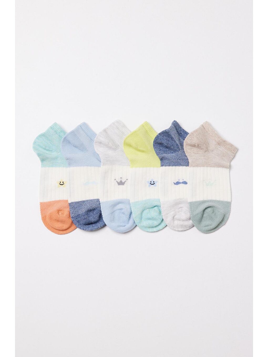 Karışık Çocuk Minik Desenli 6'Lı Paket Step Çorap Çok Renkli