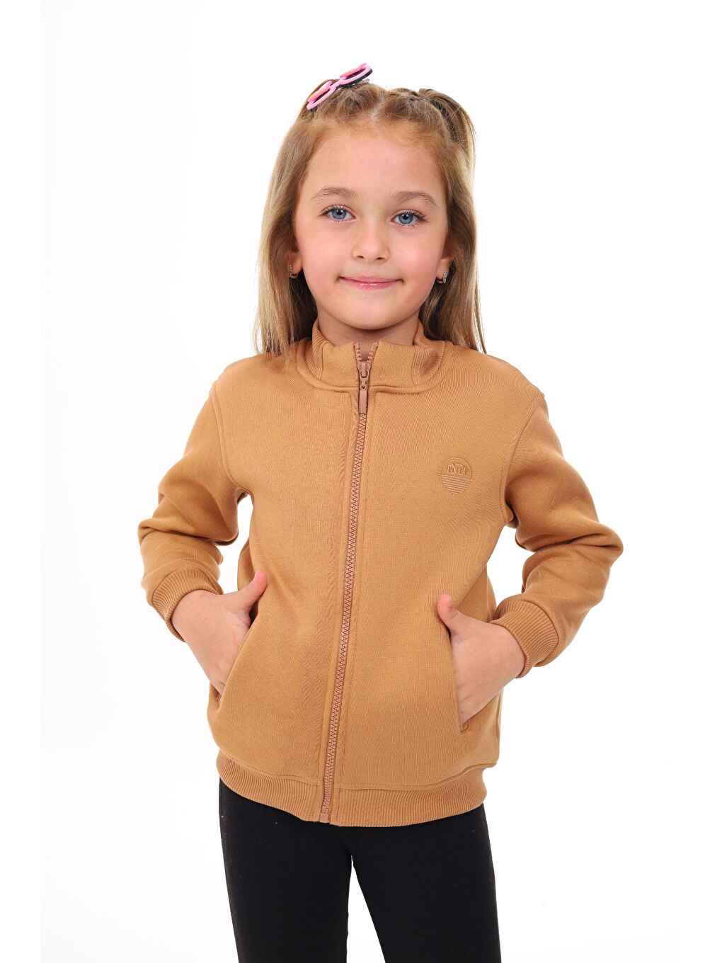 Toontoykids Kahverengi Kız Çocuk Nakışlı Fermuarlı Sweatshirt