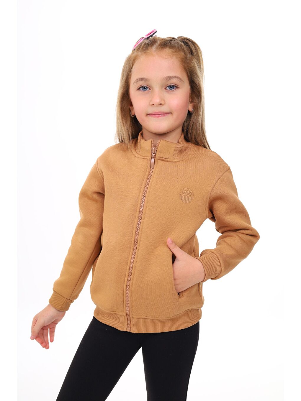 Toontoykids Kahverengi Kız Çocuk Nakışlı Fermuarlı Sweatshirt - 1