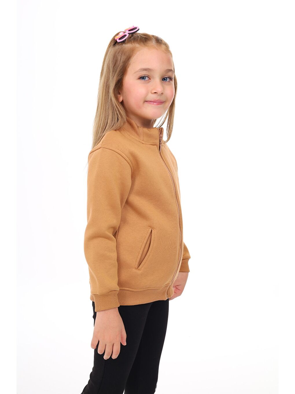 Toontoykids Kahverengi Kız Çocuk Nakışlı Fermuarlı Sweatshirt - 3