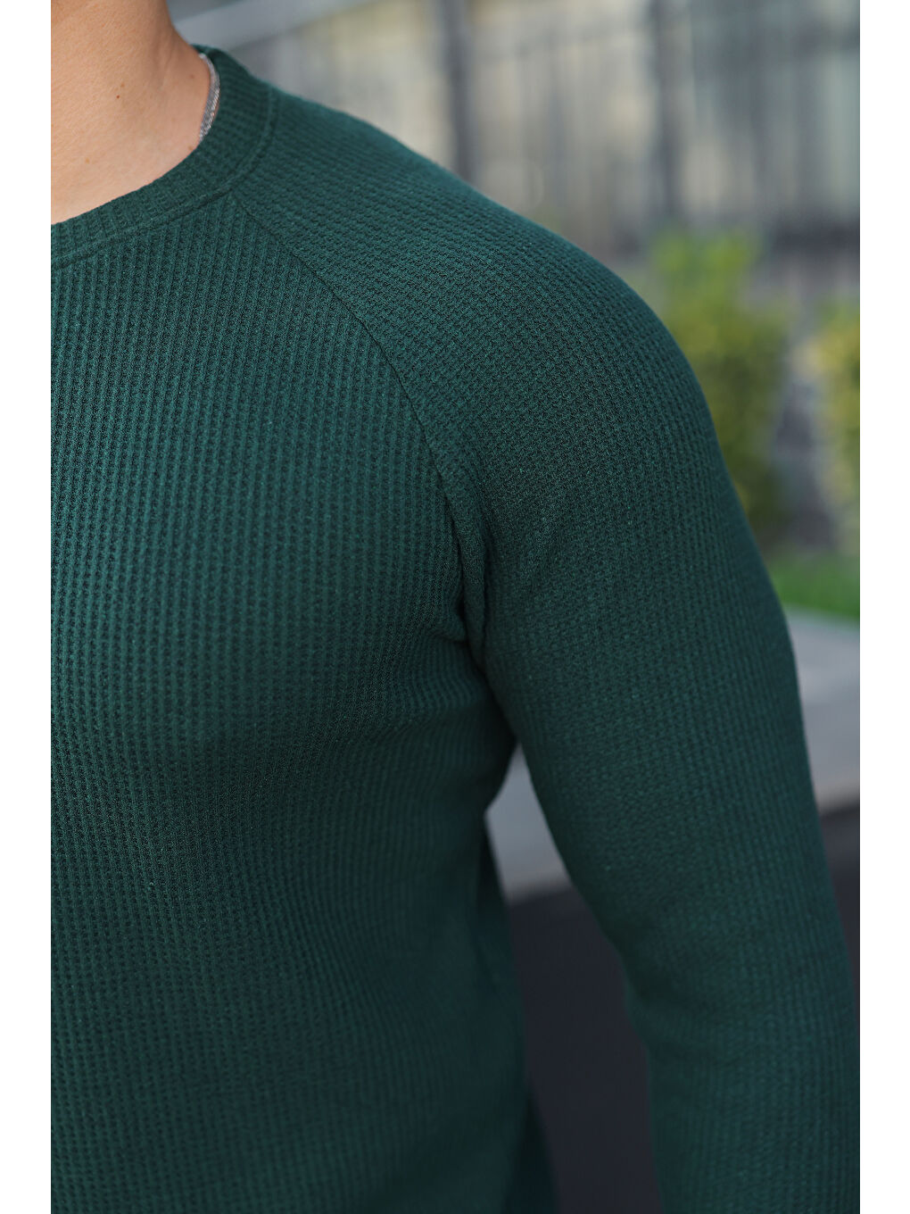 Erkek Trend Basic Slim Fit Bisiklet Yaka Yeşil Kazak-2