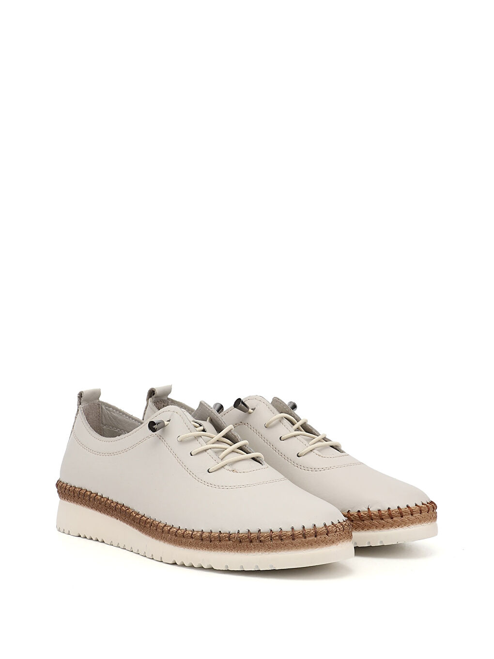 Bej Kadın YENİ BEJ Bağcıklı Hakiki Deri Comfort Ayakkabı-3