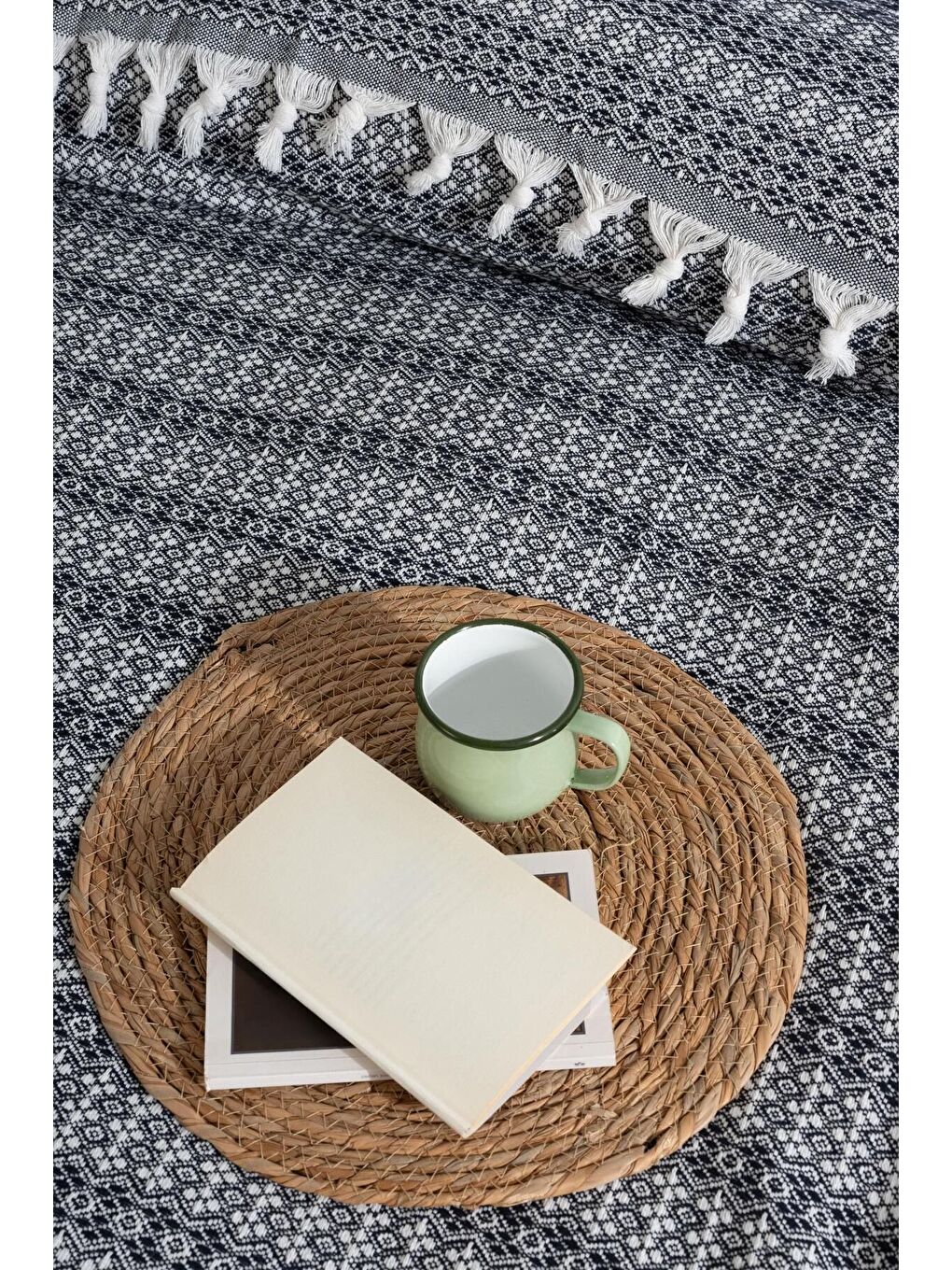 Diamond Serisi Naturel Peştemal Pike Yatak Örtüsü %100 Pamuk Siyah-2