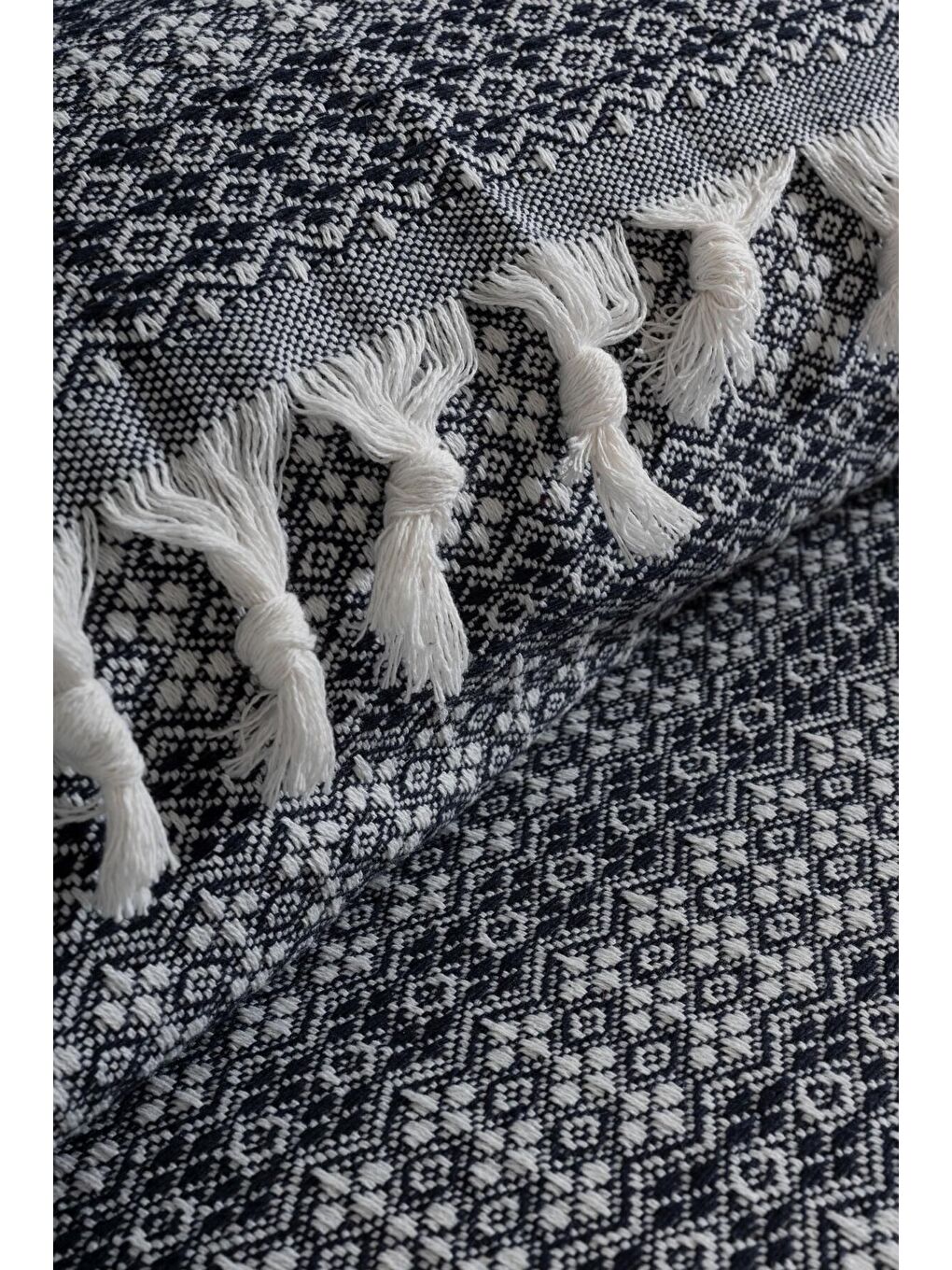 Diamond Serisi Naturel Peştemal Pike Yatak Örtüsü %100 Pamuk Siyah-3