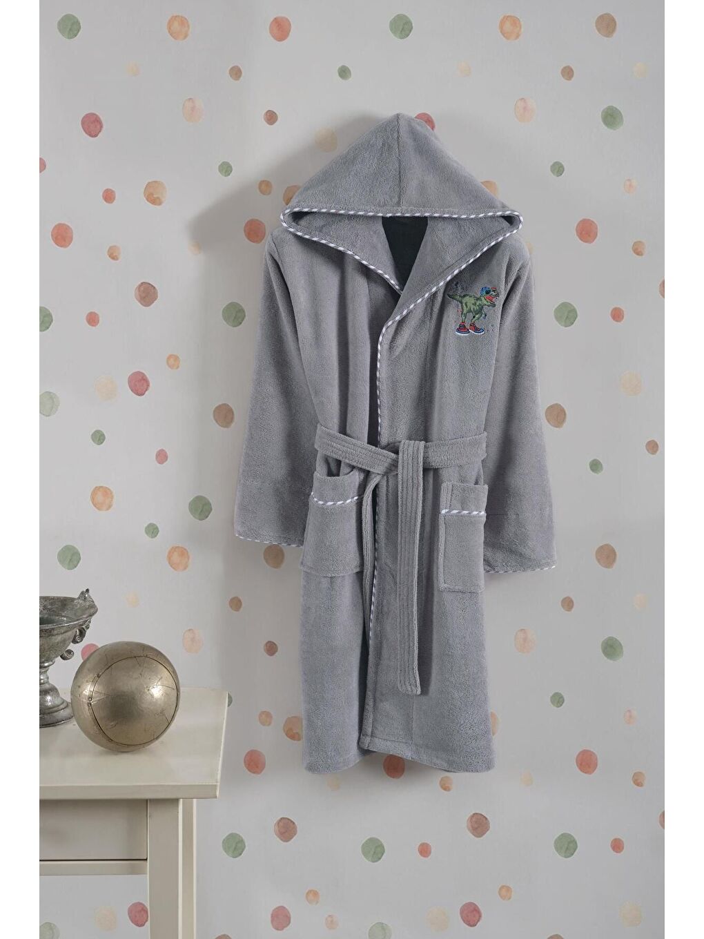 Bambu Nakışlı Garson Boy Bornoz - Dino Antrasit 9-10 Yaş
