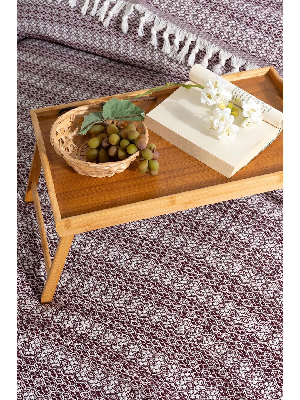 Diamond Serisi Naturel Peştemal Pike Yatak Örtüsü %100 Pamuk Bordo-2